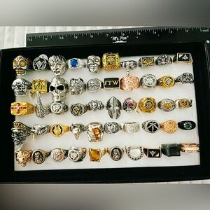 Lot 50 Men's Biker Rings Gothic Punk Skull Masonic Metal Band Statement Jewelry